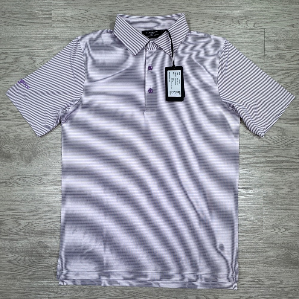Glenmuir Men's Golf Polo Torrance White Amethyst Small Performance Stripe NWT